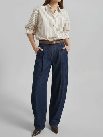 Front Pleated Straight Jeans