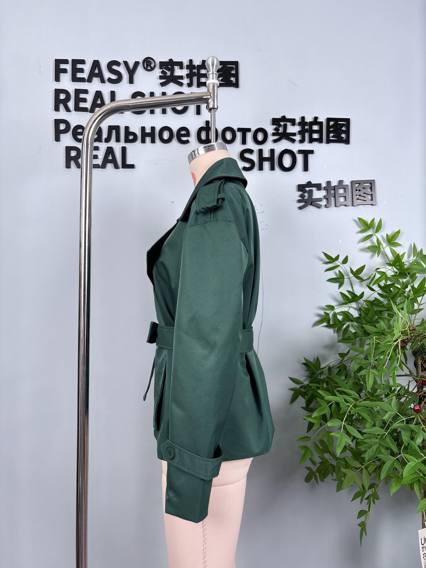Cropped Belted Double Breasted Trench Coat
