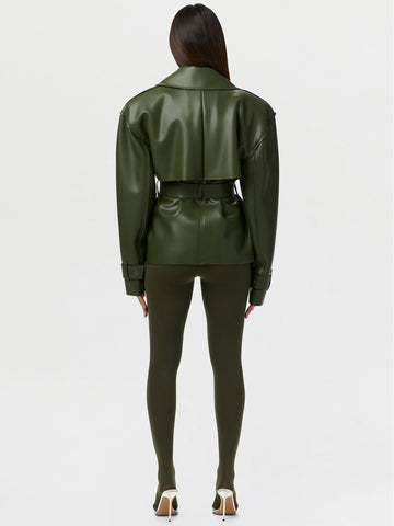 Oversized Belted Faux Leather Jacket