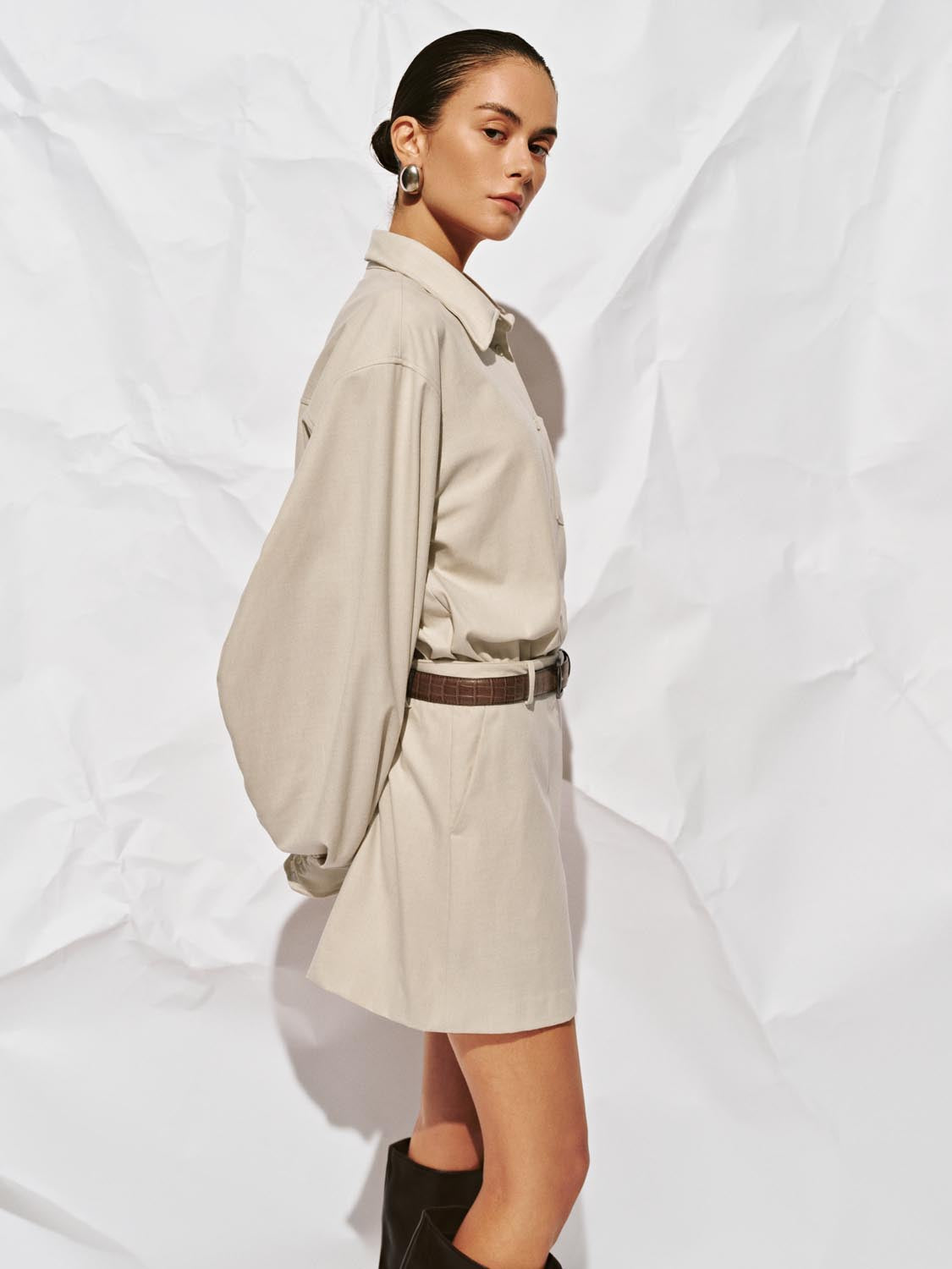 Urban Revivo Long Sleeve Straight Midi Dresses-Off White