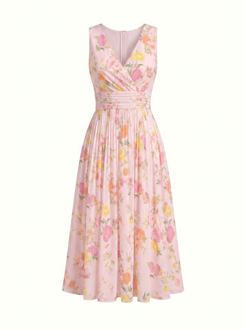 CORINNE
Floral Print V Neck A Line Midi Dress