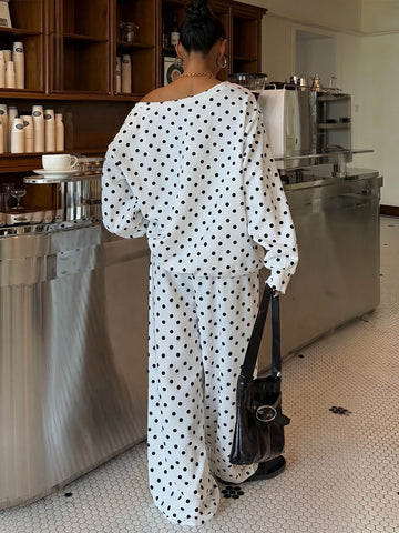 Off Shoulder Polka Dot Pant Set