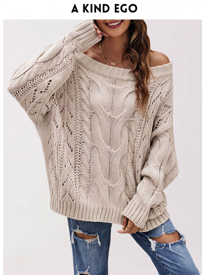 Oversized Off Shoulder Cable Knit Sweater