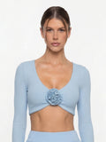 Floral Ribbed Long Sleeve Crop Top