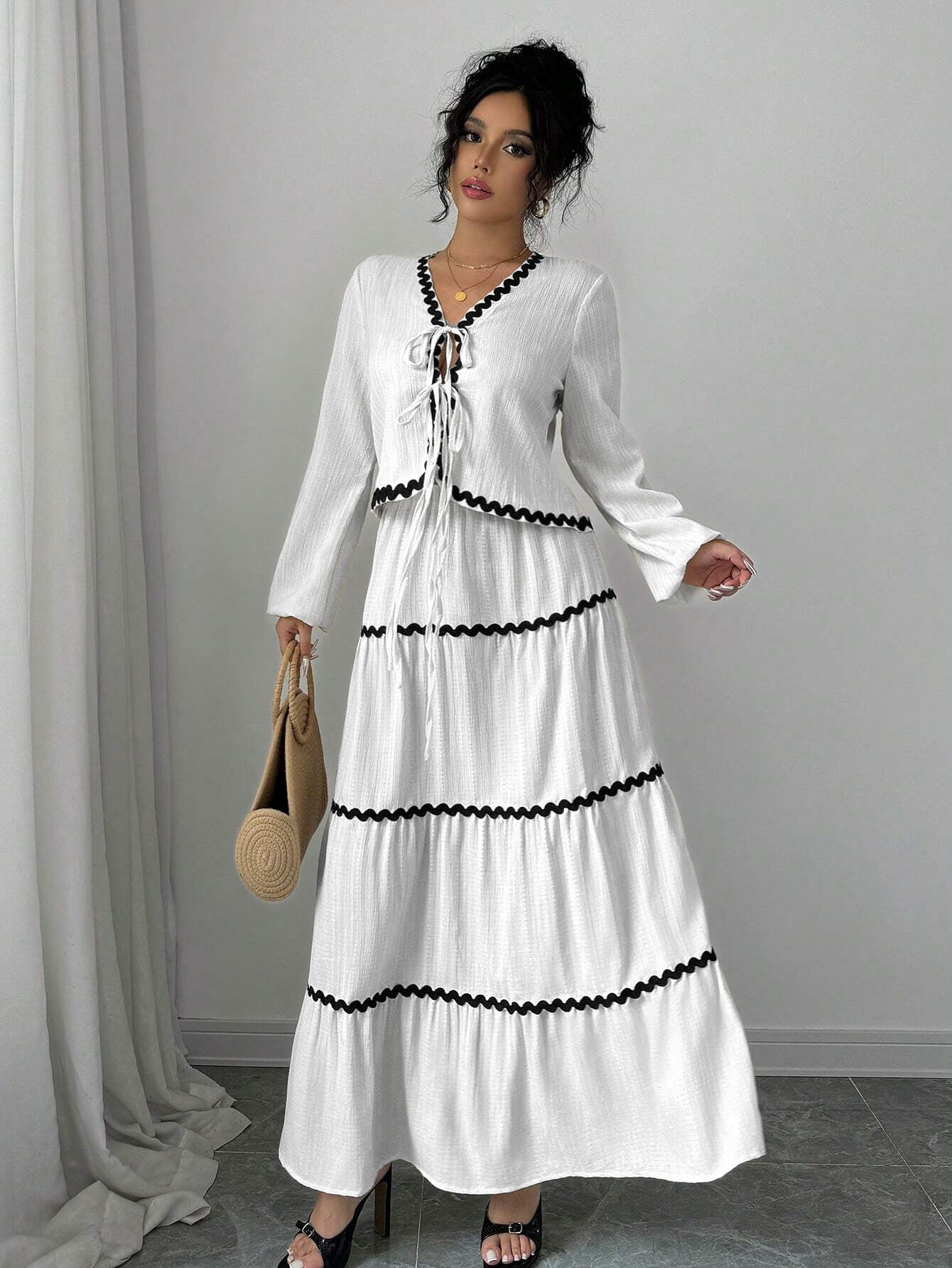 Boho Tie Front Tiered Skirt Set