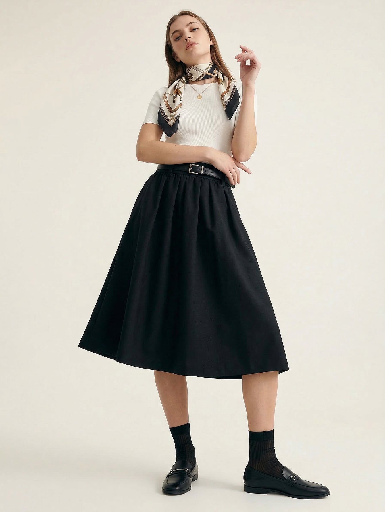 Included Belt Pleated Skirt