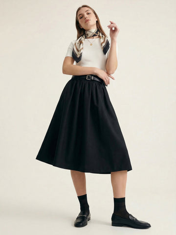 Included Belt Pleated Skirt