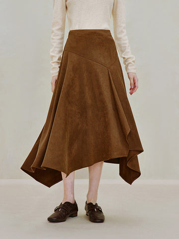 Asymmetrical Suede High Waisted Midi Skirt