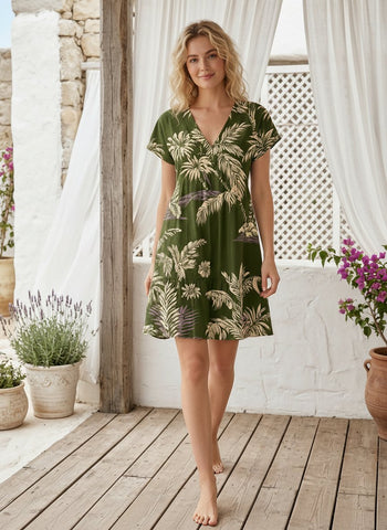Floral Print V Neck Tiered Babydoll Mini Dress