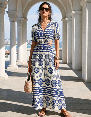 Floral Print Cutout Maxi Dress