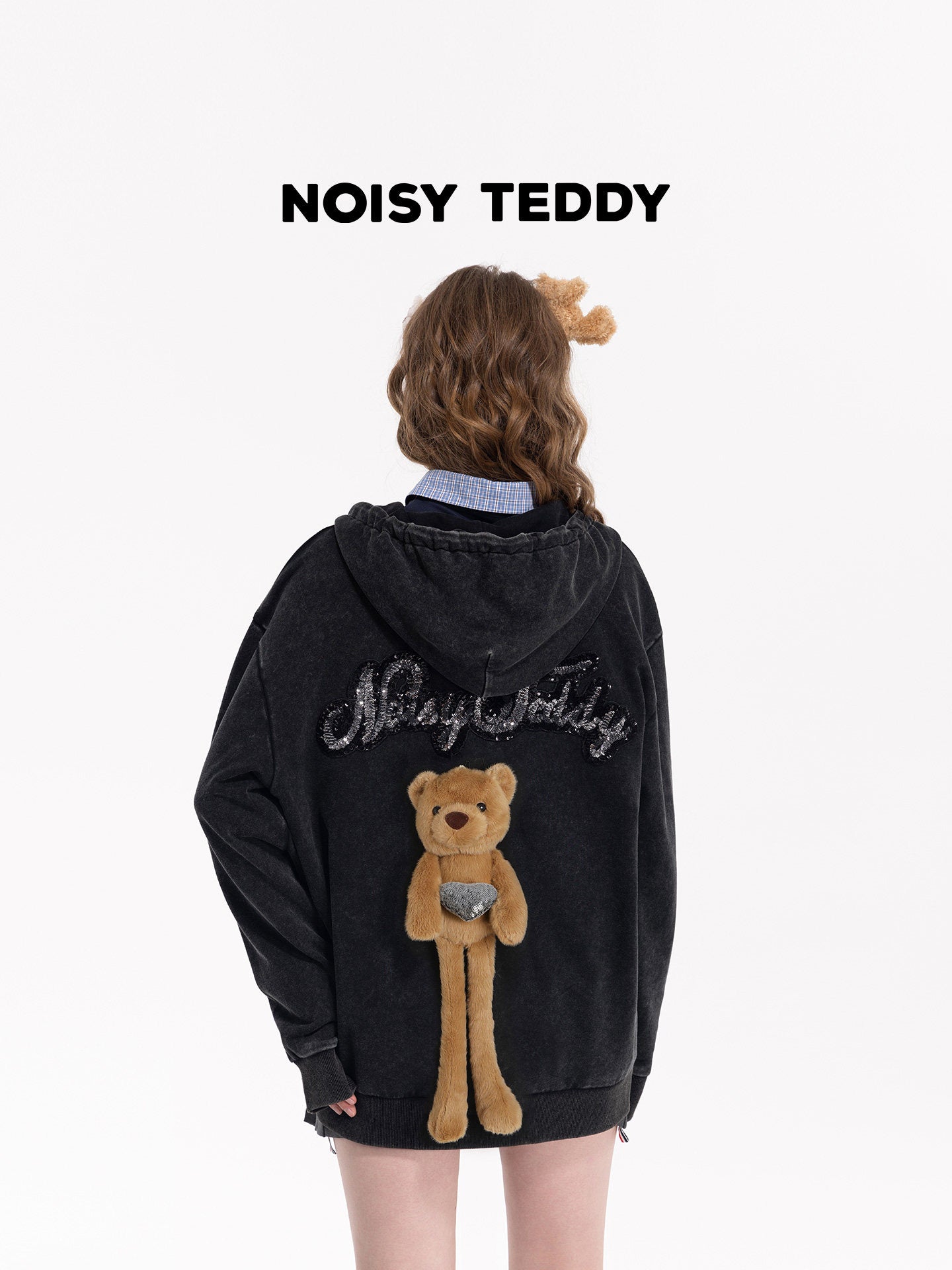 Sequin Embellished Teddy Bear Hooded Jacket