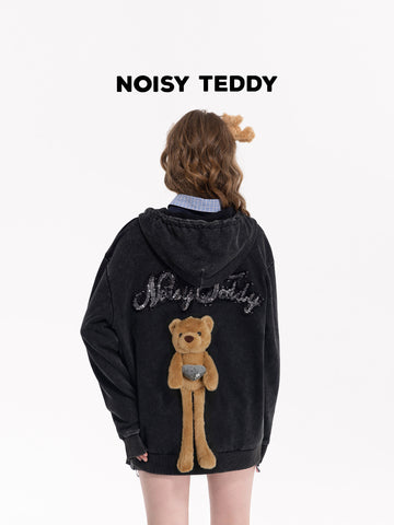 Sequin Embellished Teddy Bear Hooded Jacket