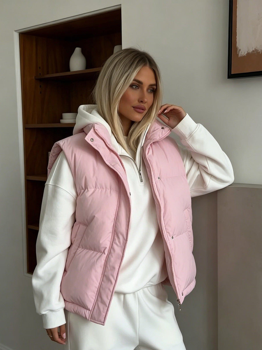 Cropped Stand Collar Puffer Vest