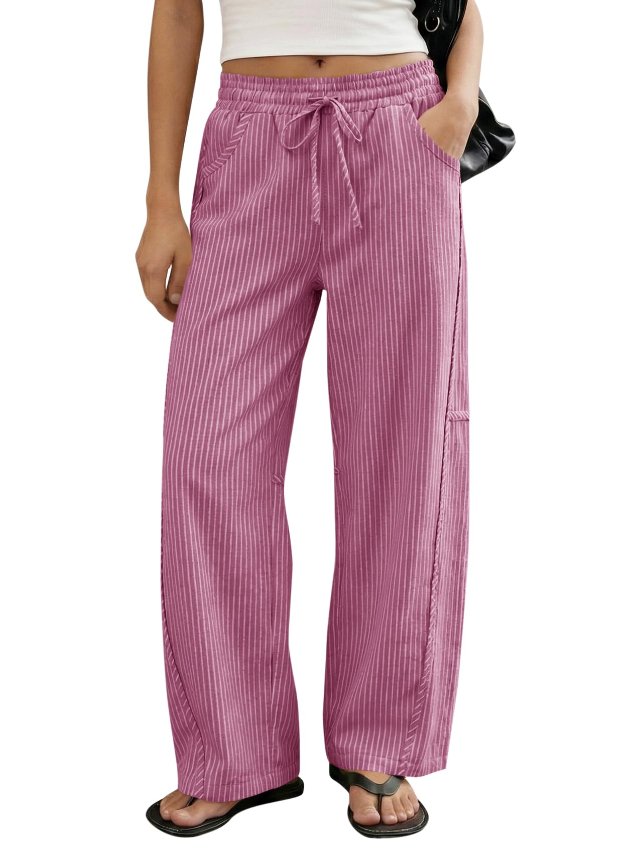 Comfy Striped Drawstring Wide Leg Pants