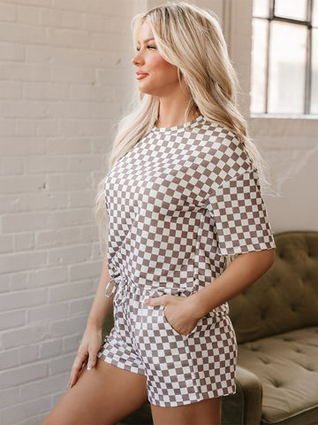 Checkered Print Tie Front Shorts Set