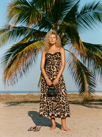 Lace Trim Leopard Print Midi Dress