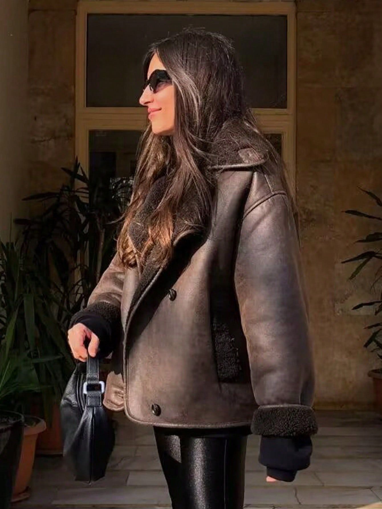 Oversized Faux Shearling Trim Coat