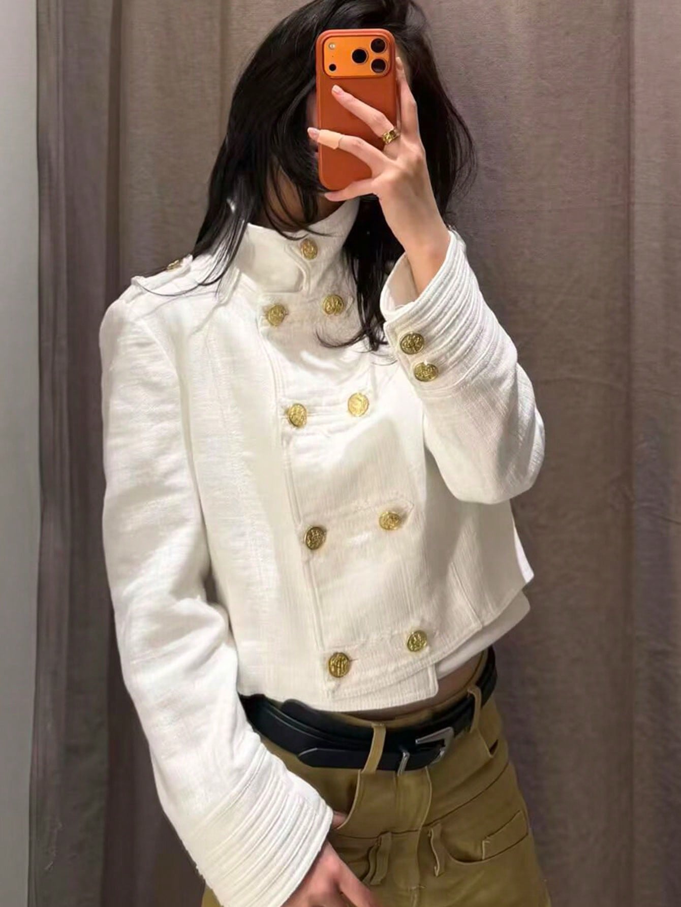 Double Breasted Cropped Military Trench Coat