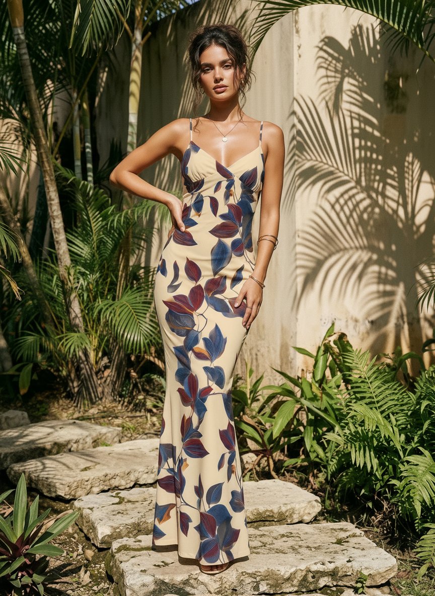 KIRA Floral Print Spaghetti Strap Bodycon Maxi Dress