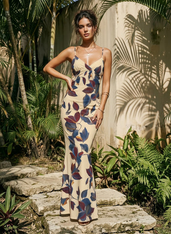 KIRA Floral Print Spaghetti Strap Bodycon Maxi Dress