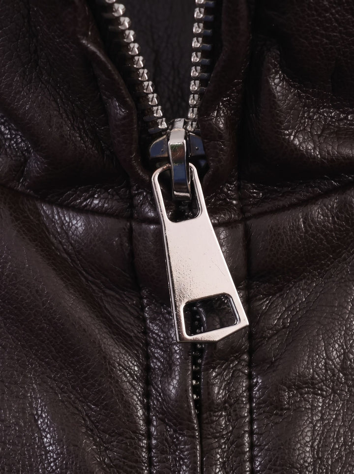 Oversized Faux Leather Bomber Jacket