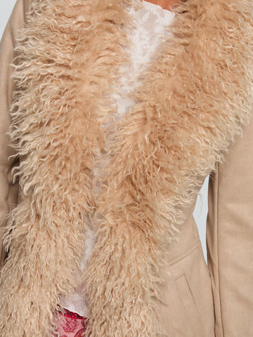 Faux Fur Trim Suede Coat