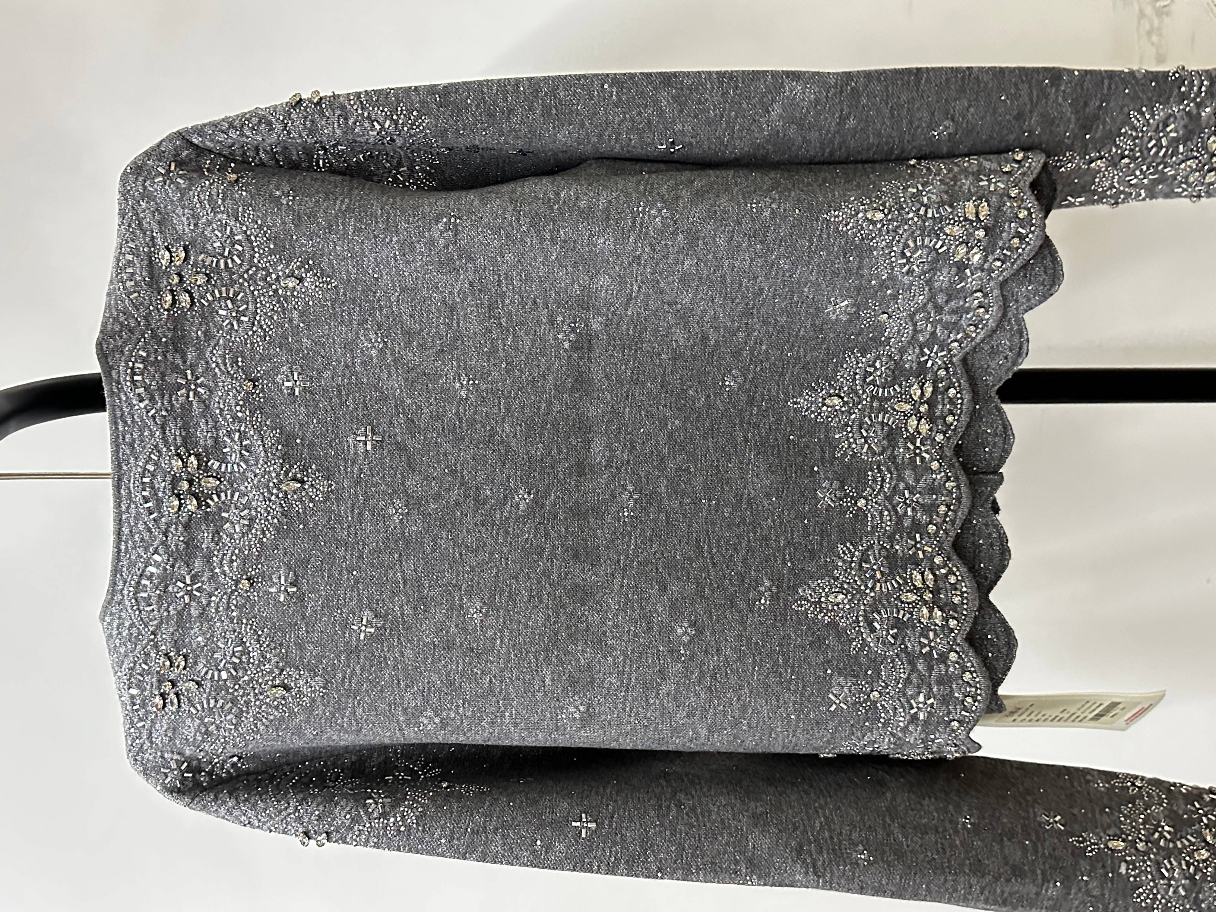 Embellished Beaded Grey Knit Cardigan
