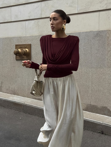 Padded Shoulder Cowl Neck T Shirt