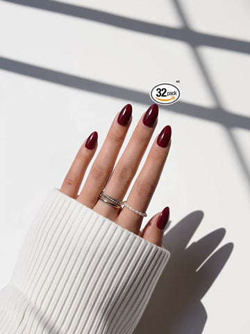 Glossy Burgundy Almond Press On Nails
