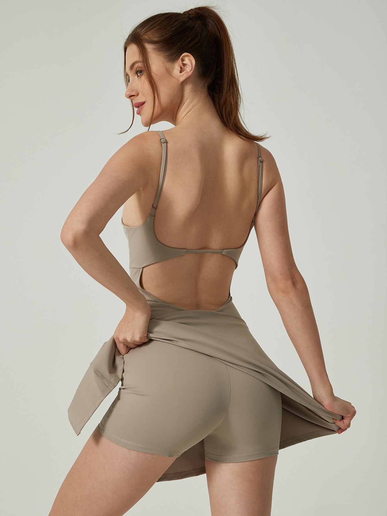 Spaghetti-Strap Flared Skirt Golf Mini Dress-Multicolor