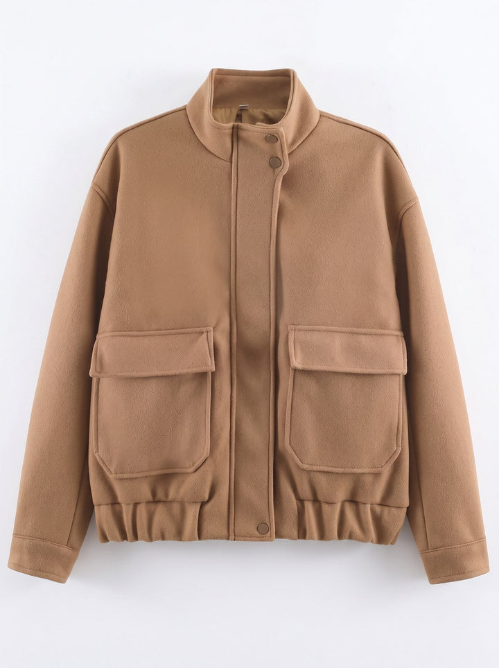 Cozy Fleece Stand Collar Utility Jacket