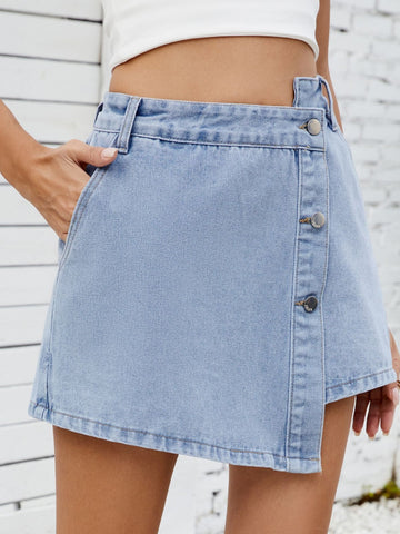 High Waisted Button Front Denim Skirt
