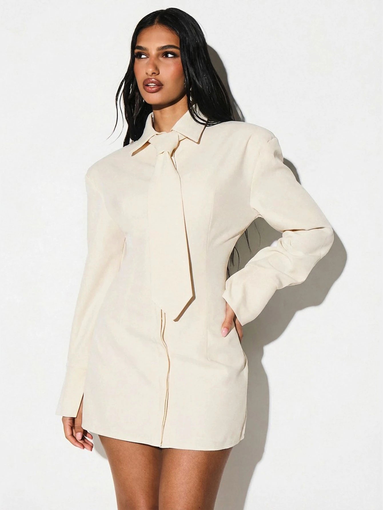 Tailored Tie Front Mini Shirt Dress