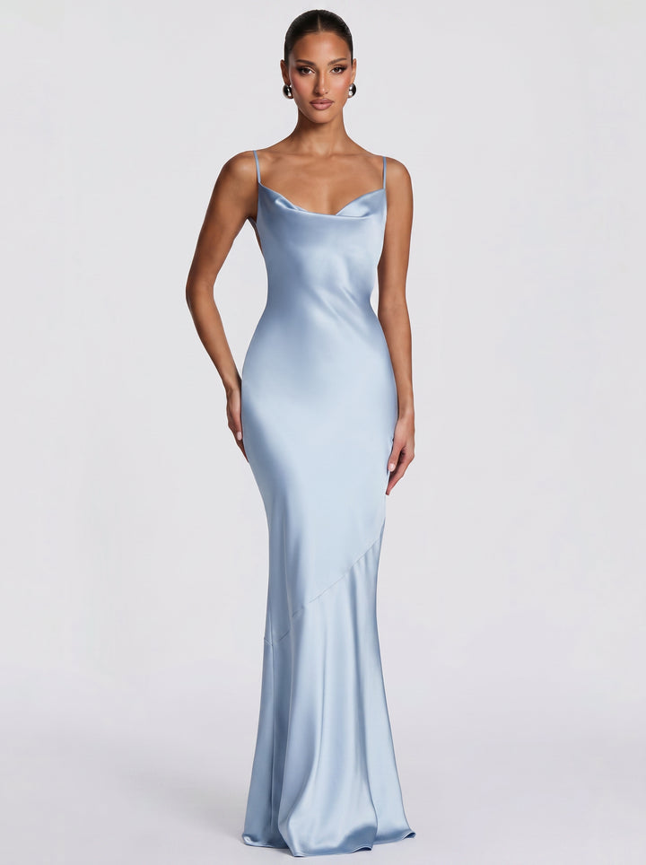 Satin Cowl Neck Maxi Dress