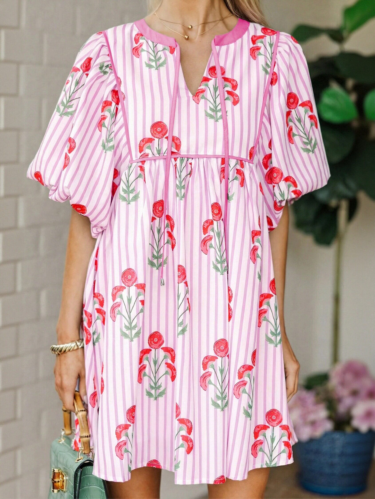 Floral Print Puff Sleeve Mini Dress