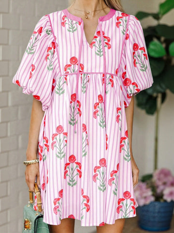 Floral Print Puff Sleeve Mini Dress