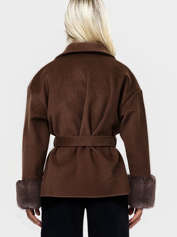 Faux Fur Trim Belted Coat