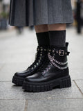 Chunky Sole Chain Detail Combat Boots