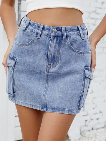 Utility Cargo Denim Mini Skirt