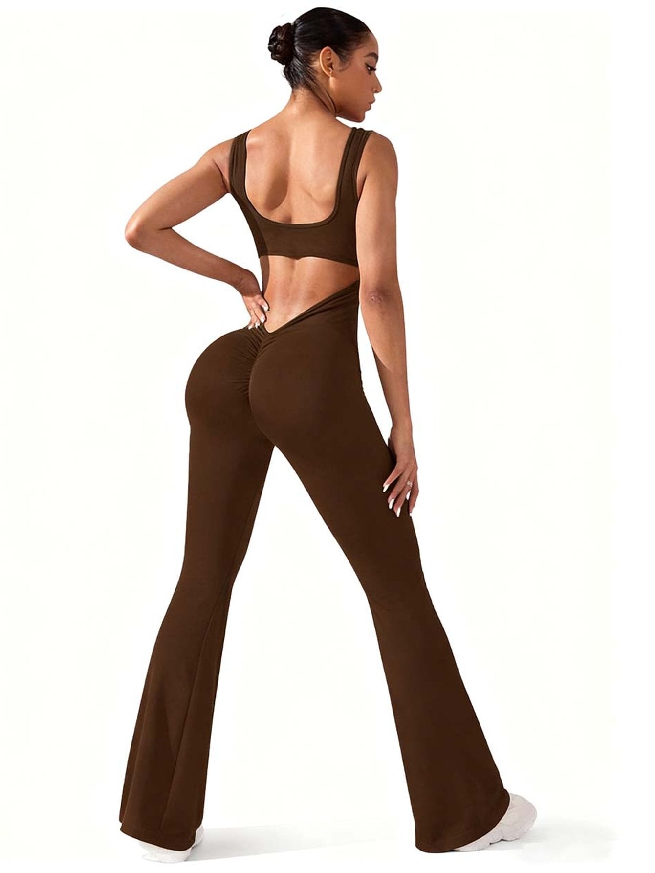 Sculpting Backless Flare Leg Jumpsuit