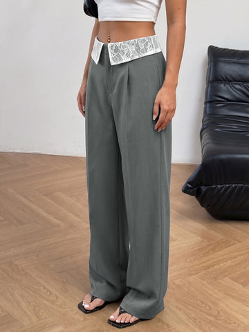 Lace Trim High Waisted Pants
