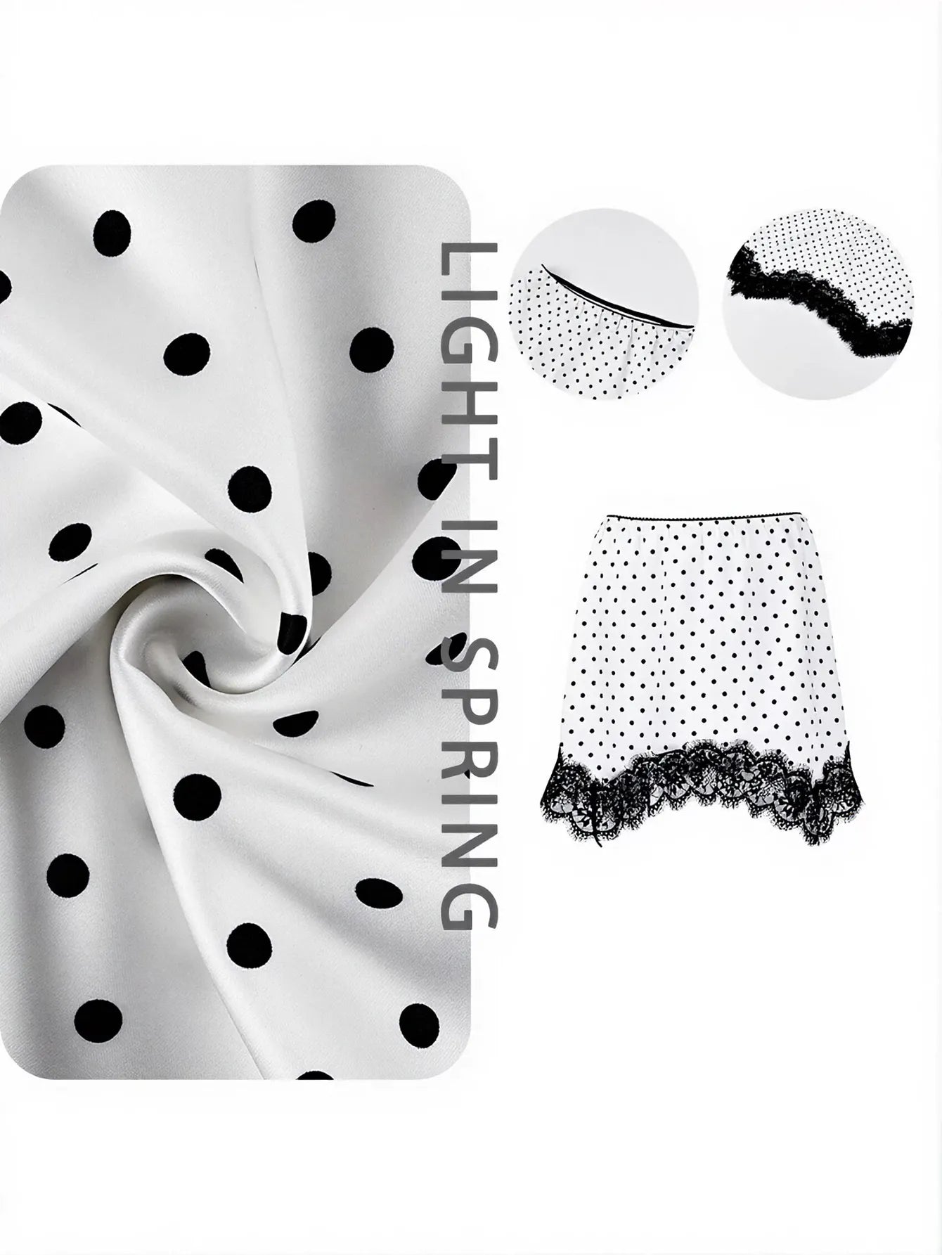 Polka Dot Lace Trim Mini Skirt