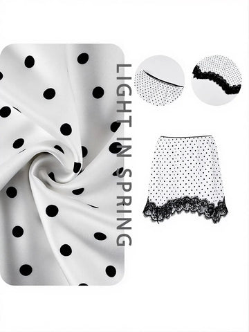 Polka Dot Lace Trim Mini Skirt