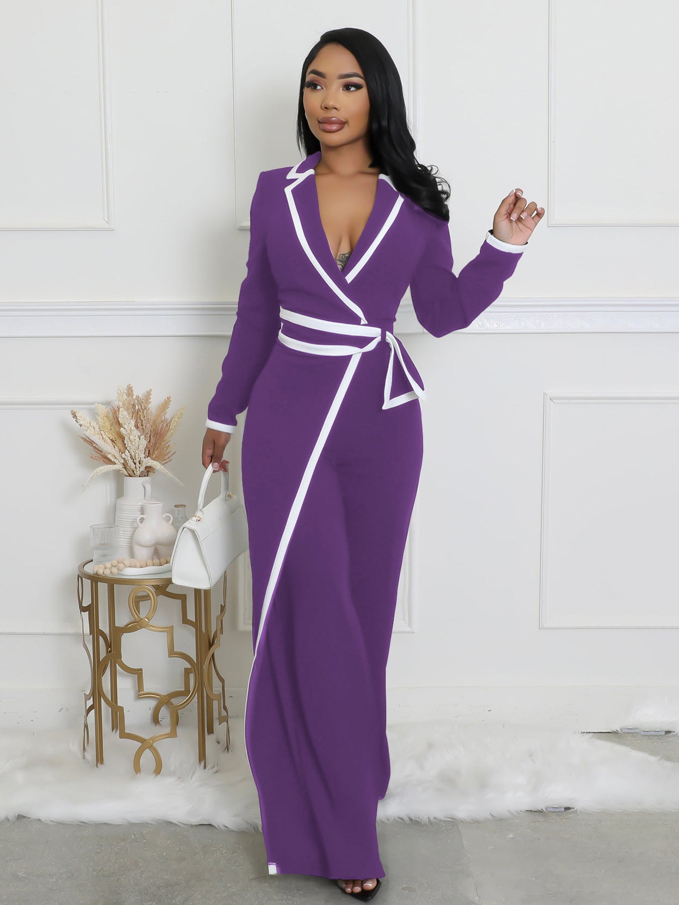 Elegant Colorblock Belted Wide Leg Jumpsuit