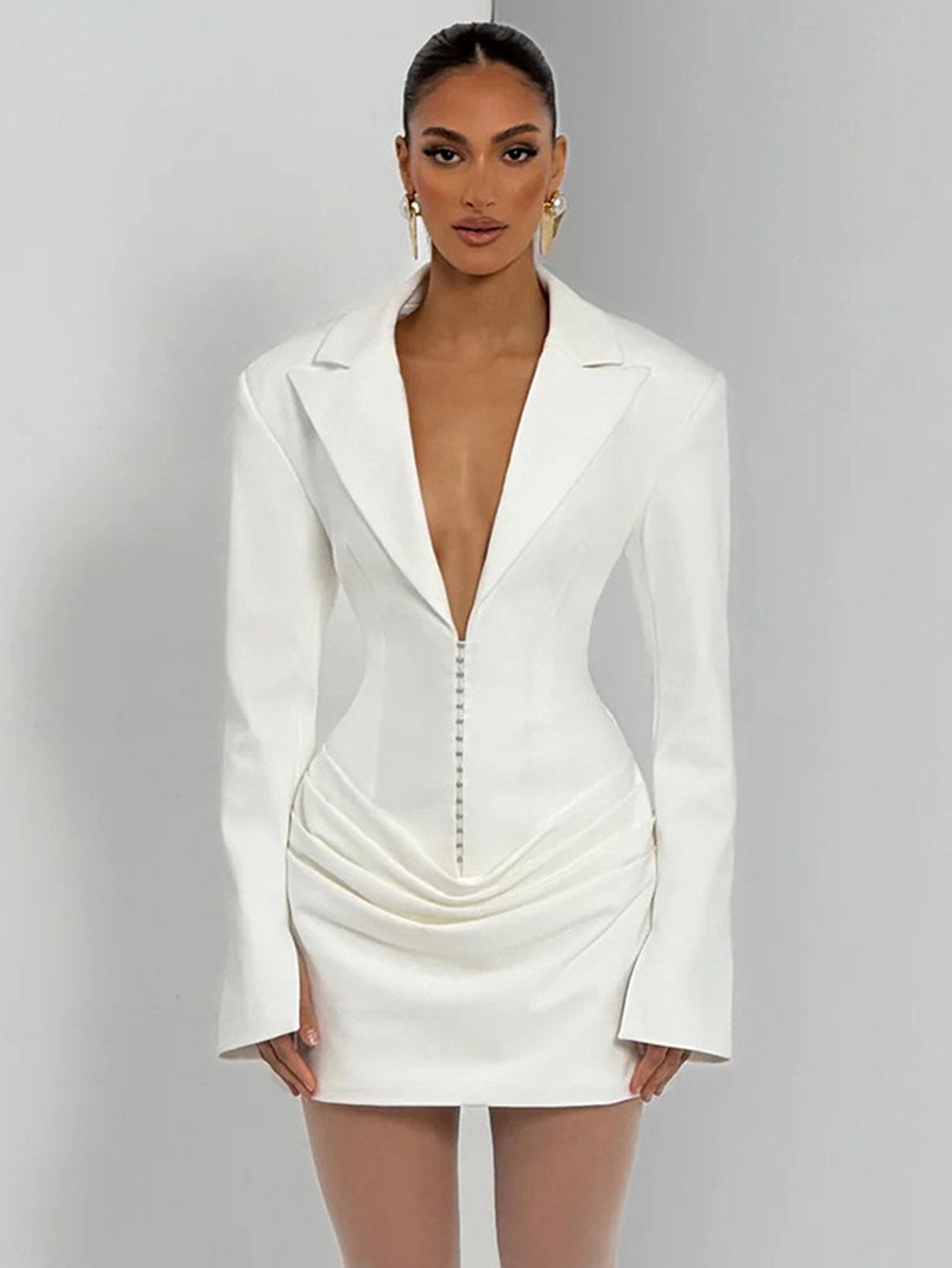 Plunging Corset Ruched Blazer Mini Dress