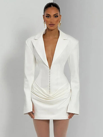 Plunging Corset Ruched Blazer Mini Dress