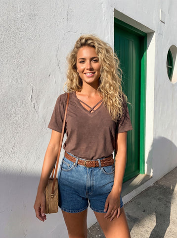V Neck Cross Front T-Shirt