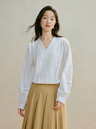 Embroidered Cotton V Neck Button Shirt