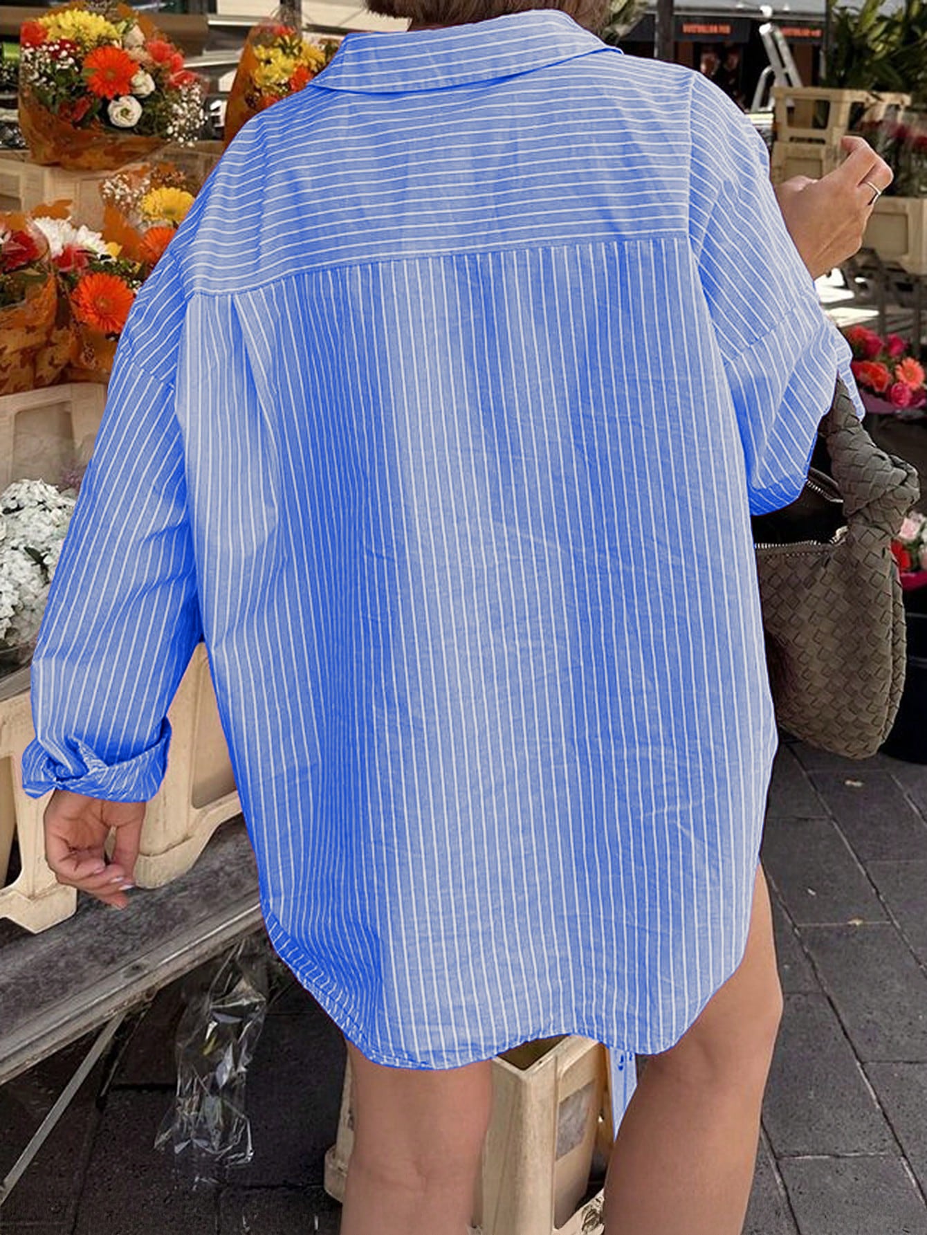 Relaxed Fit Vertical Stripe Longline Oversized Shirt