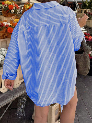 Relaxed Fit Vertical Stripe Longline Oversized Shirt